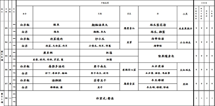 第二十、二十一週午餐菜單圖片